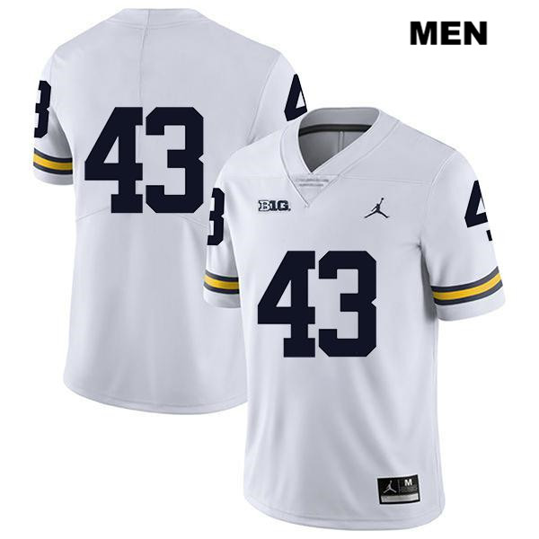 Men's NCAA Michigan Wolverines Tyler Grosz #43 No Name White Jordan Brand Authentic Stitched Legend Football College Jersey UM25J40SD